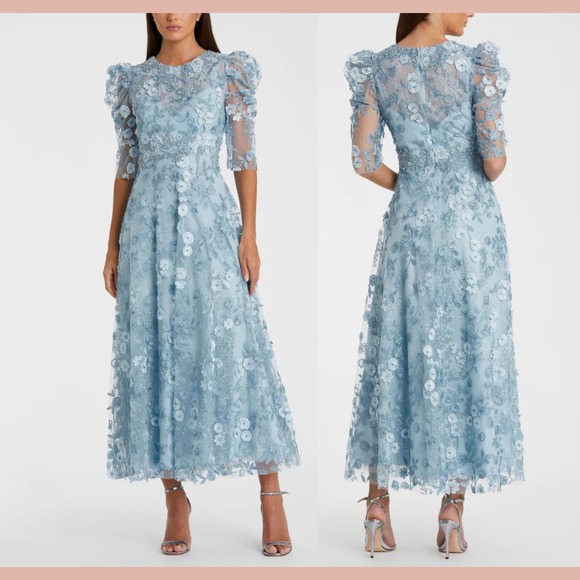 Mac Duggal Dresses & Skirts - NWT MAC DUGGAL [‎ 12 ] 68193 Applique High Neck Puff Sleeve A Line Dress J2170